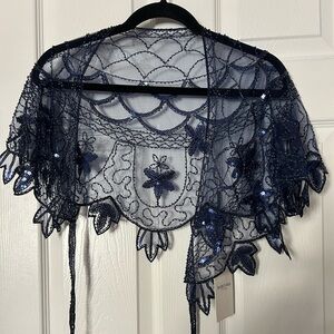 New with tags Navy Blue sequin beaded wrap Babeyond